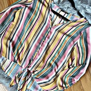 STRIPED PASTEL TIE BLOUSE